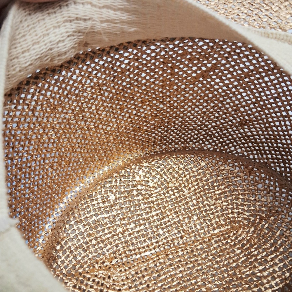 Y2K VTG Straw Boater Hat Gold Stiff Rigid Crown Black Flower Small/Medium EUC - Picture 11 of 12